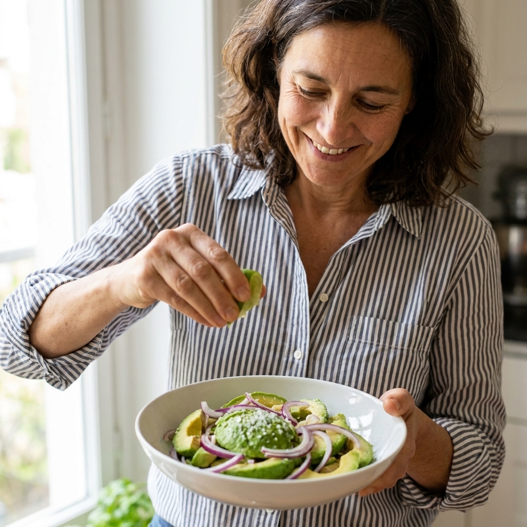 Avocado salad with lime, sliced onion, and a pinch of salt