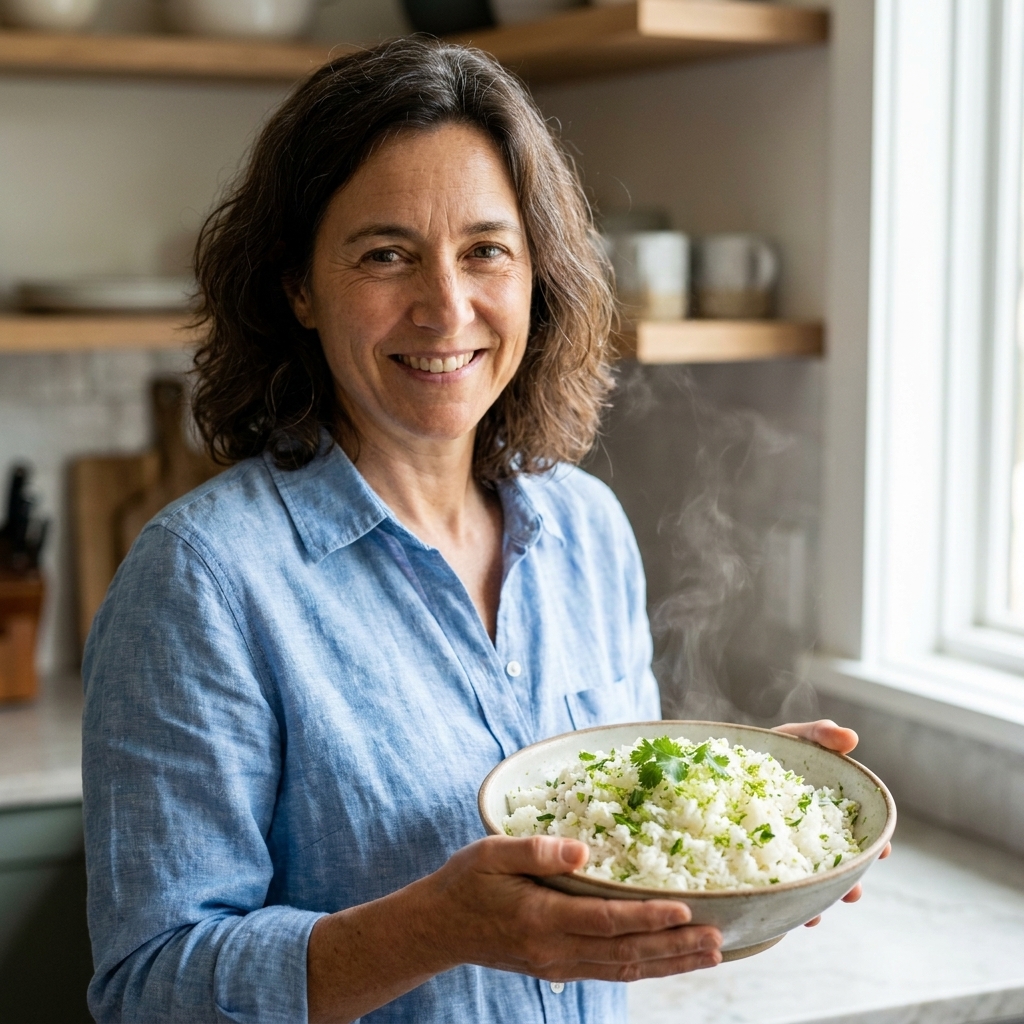 Fluffy white rice tossed with chopped cilantro and lime zest