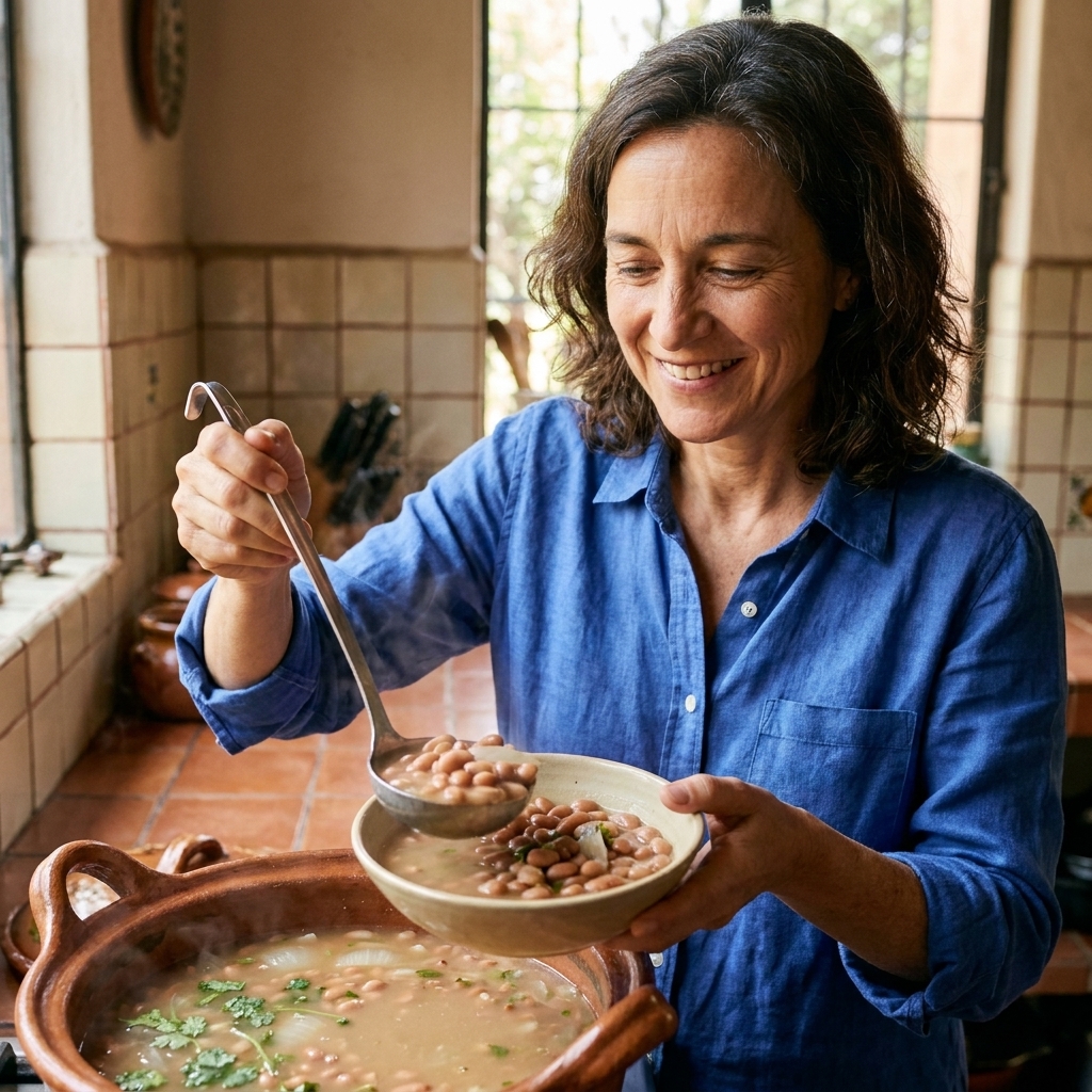 Frijoles de olla with tender beans in a light broth
